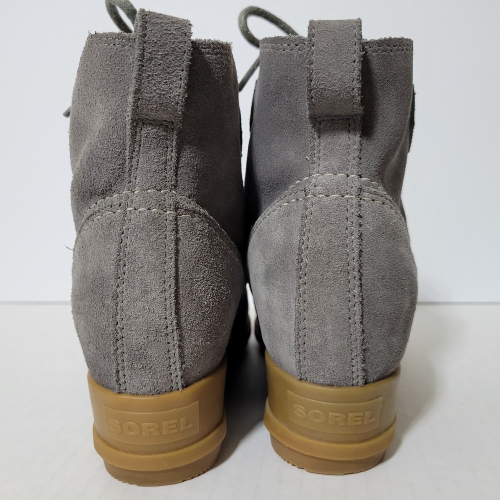 Sorel Evie Lace Wedge Bootie Boots Women Size 8 Gray Suede Leather Ankle - Picture 6 of 8